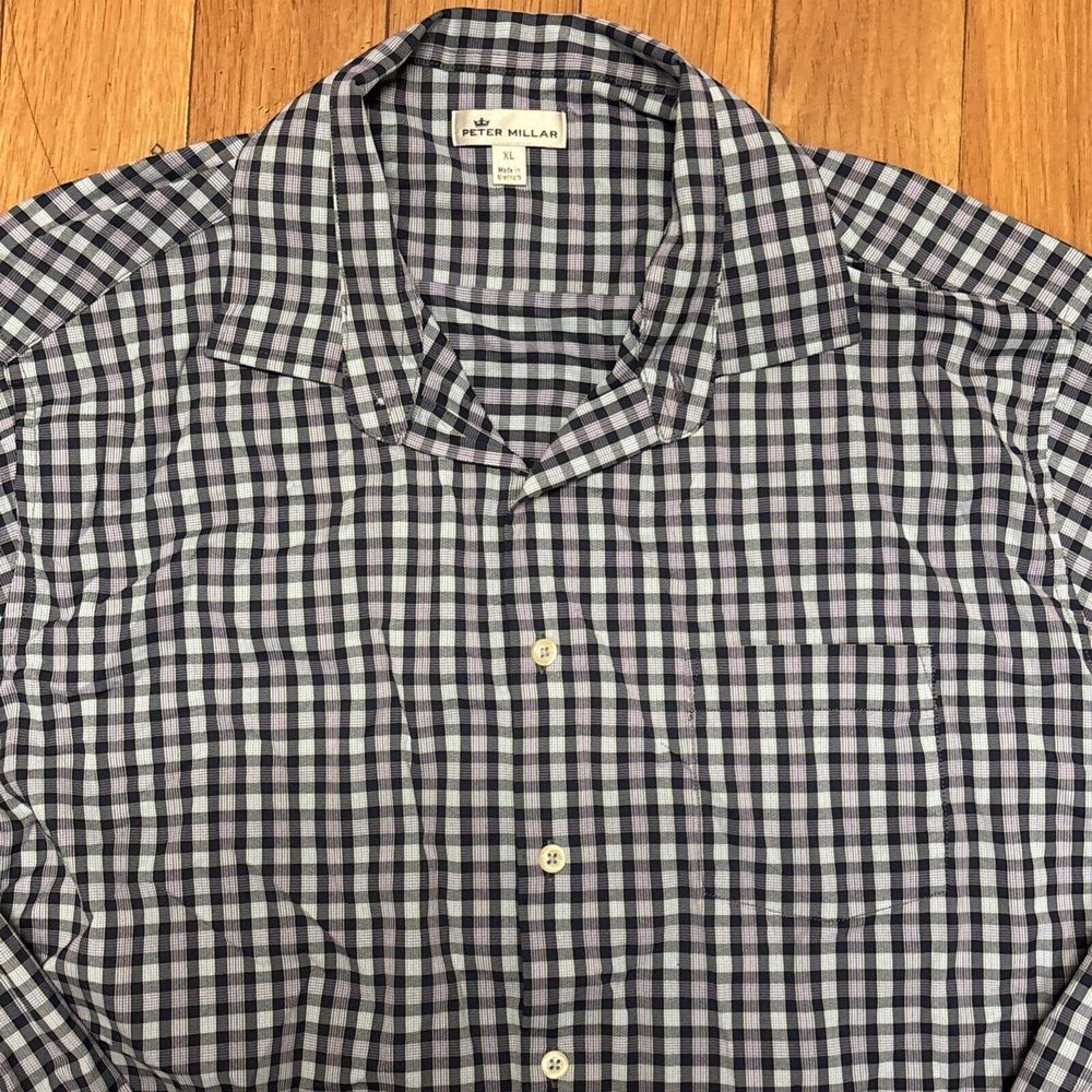 Peter Millar‎ Gingham Check Button Up Shirt Mens XL Nylon Blend Performance